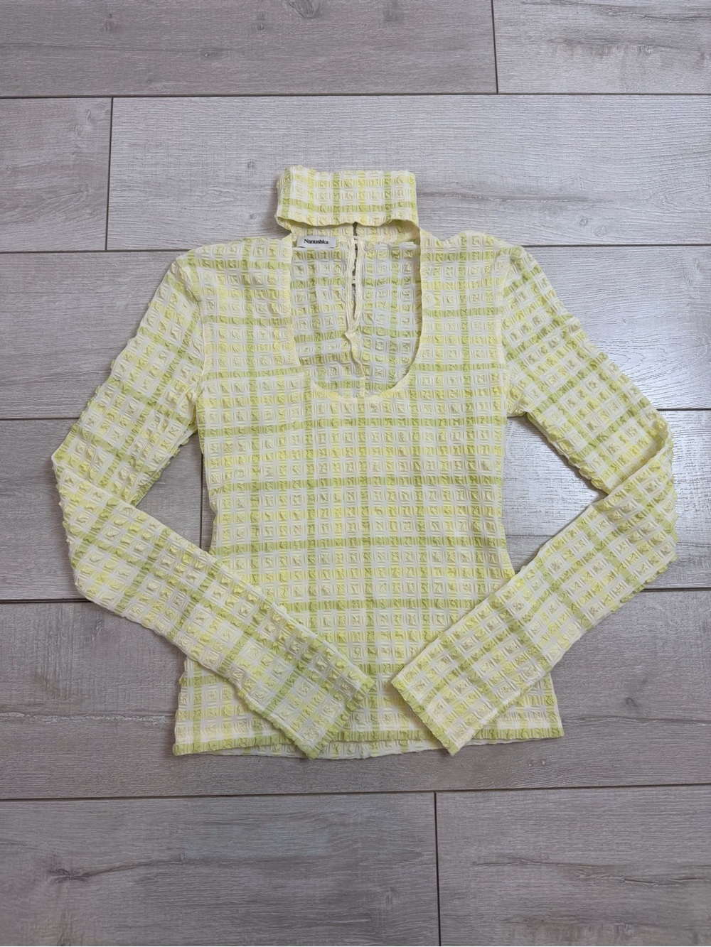 Nanushka Textured Checkerboard Mock Neck Top Size Small